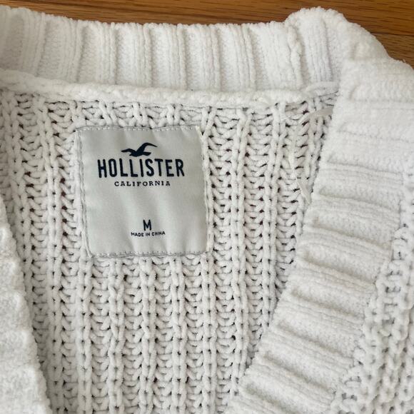Hollister White Chenille Cropped Cardigan Sweater M Cute Summer Layer - Picture 7 of 9